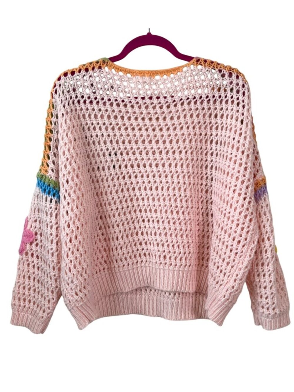 Adora Blossom Pink Crochet Floral Applique' Sweater Size M - Picture 5 of 10